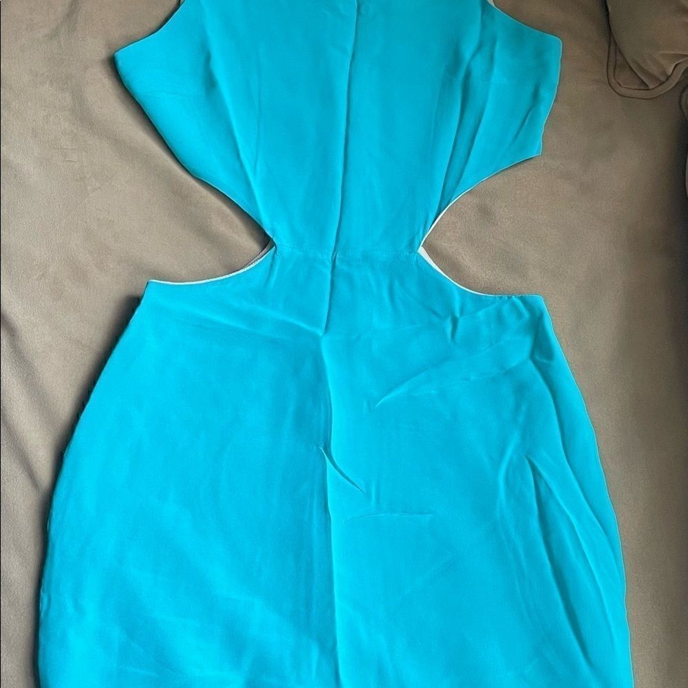 NAVEN Turquoise cut out mini silk dress size S - Picture 4 of 6